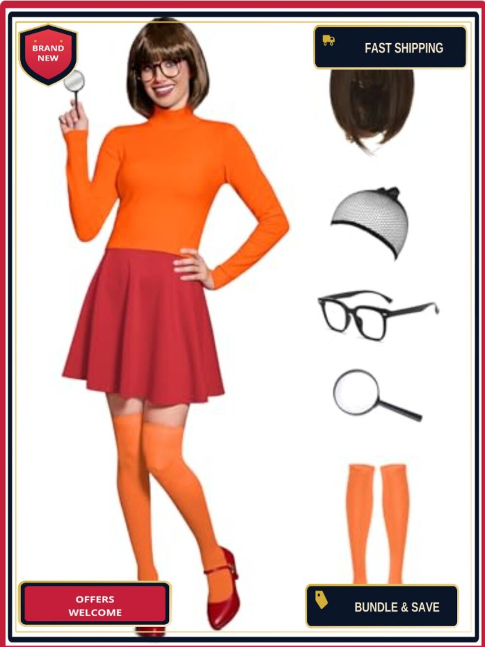 7 Pc Halloween Costume Set Crop Top Skirt Cosplay Outfit